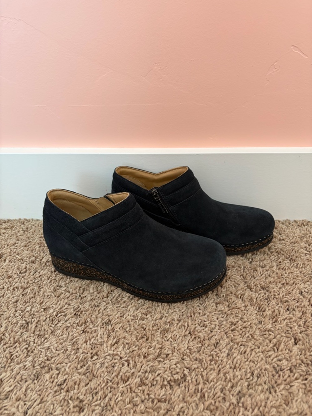 Dansko Black Suede Muriel Wedge Ankle Booties Size 38 Euro